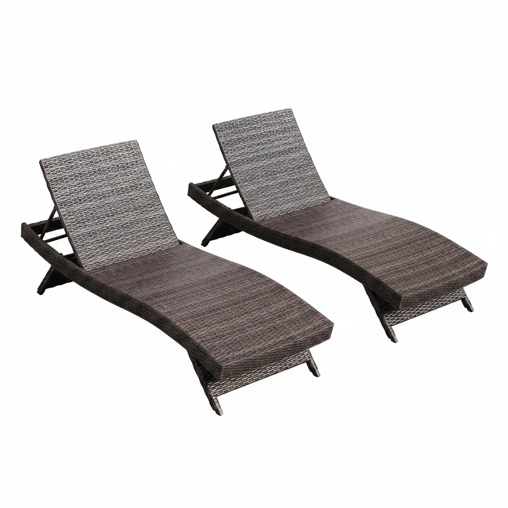 Chaise Lounge Chair Outdoor Set of 2, Wicker Patio Lounge Chair, Outdoor Lounge Chair with Reclining Backrest