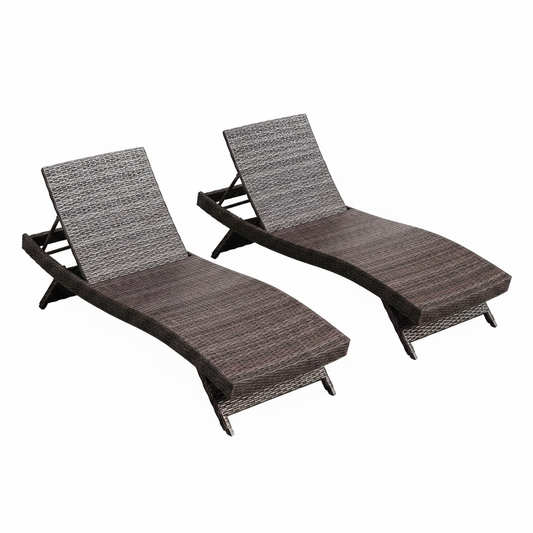Chaise Lounge Chair Outdoor Set of 2, Wicker Patio Lounge Chair, Outdoor Lounge Chair with Reclining Backrest